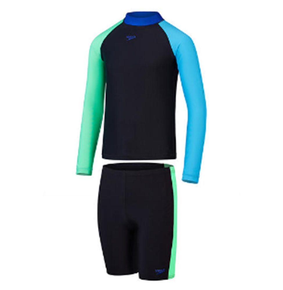 SPEEDO COLOURBLOCK RASH TOP & JAMMER SET - JUNIOR UNISEX