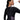 Woman in black and purple Speedo long-sleeve colorblock swimsuit with back zipper and boyleg design.
