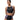 Woman in a black and purple Speedo racerback crop top and matching high-waisted bottoms.
