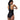 Woman in black and purple colorblock Speedo Asia Fit one-piece swimsuit with a high neckline and racerback.