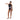 Woman models a black Speedo Asia Fit one-piece swimsuit with pink and grey colorblock panels and a front zip.