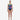 Speedo Lacoca Placement Digital Powerback swimsuit with vibrant blue, purple, and green feather print, black bottom, and green straps.