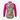 Speedo youth girl's long sleeve rashguard with pink sleeves and a vibrant yellow, pink, and teal pattern.