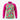 Speedo youth girl's long-sleeve rashguard with pink sleeves and a vibrant yellow, teal, and pink tropical print.