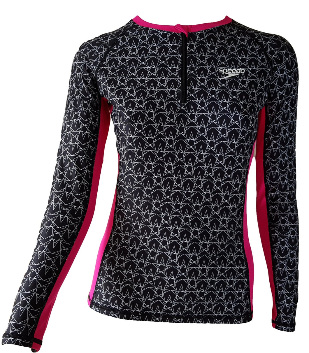 SPEEDO PERFORMANCE FEMALE ZIP FRONT RASHGUARD LONG SLEEVES